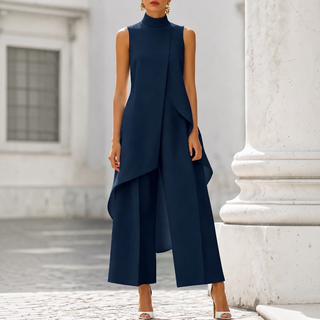 Mono Elegante de Cuello Alto y Top Drapeado