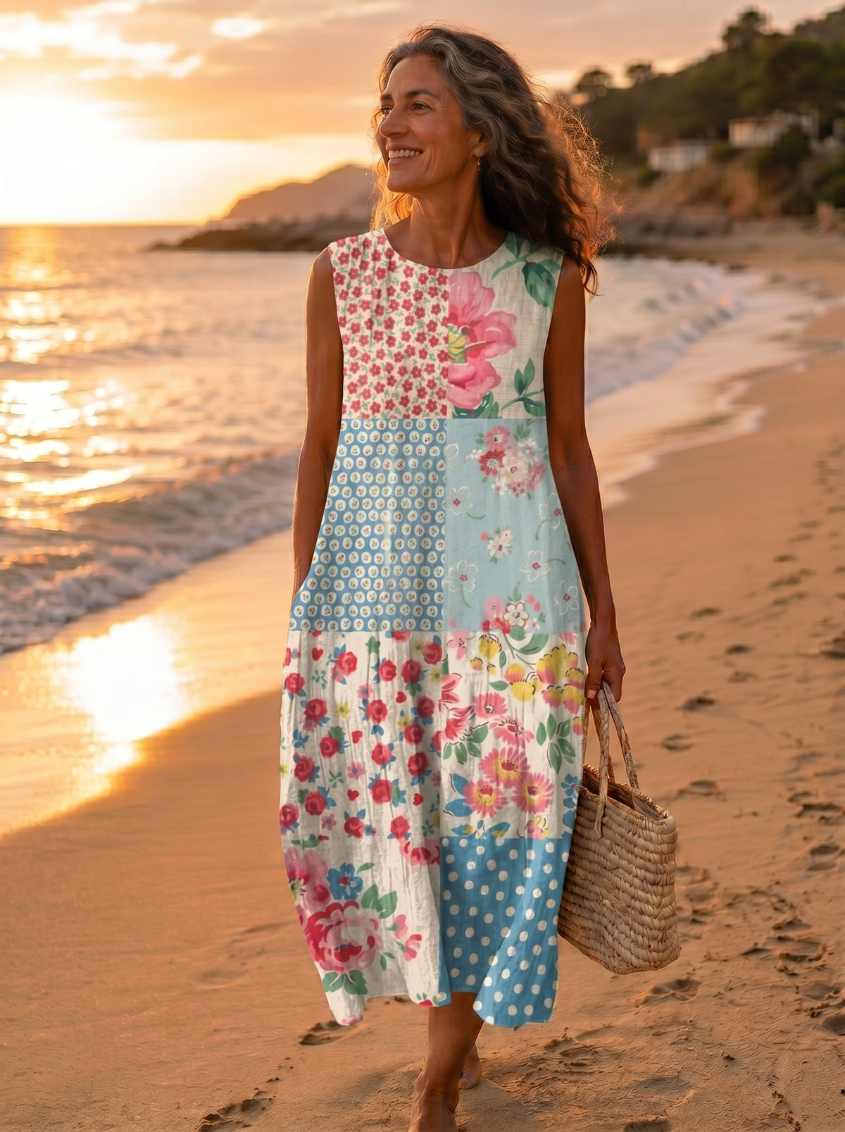 Vestido Midi Patchwork Multicolor