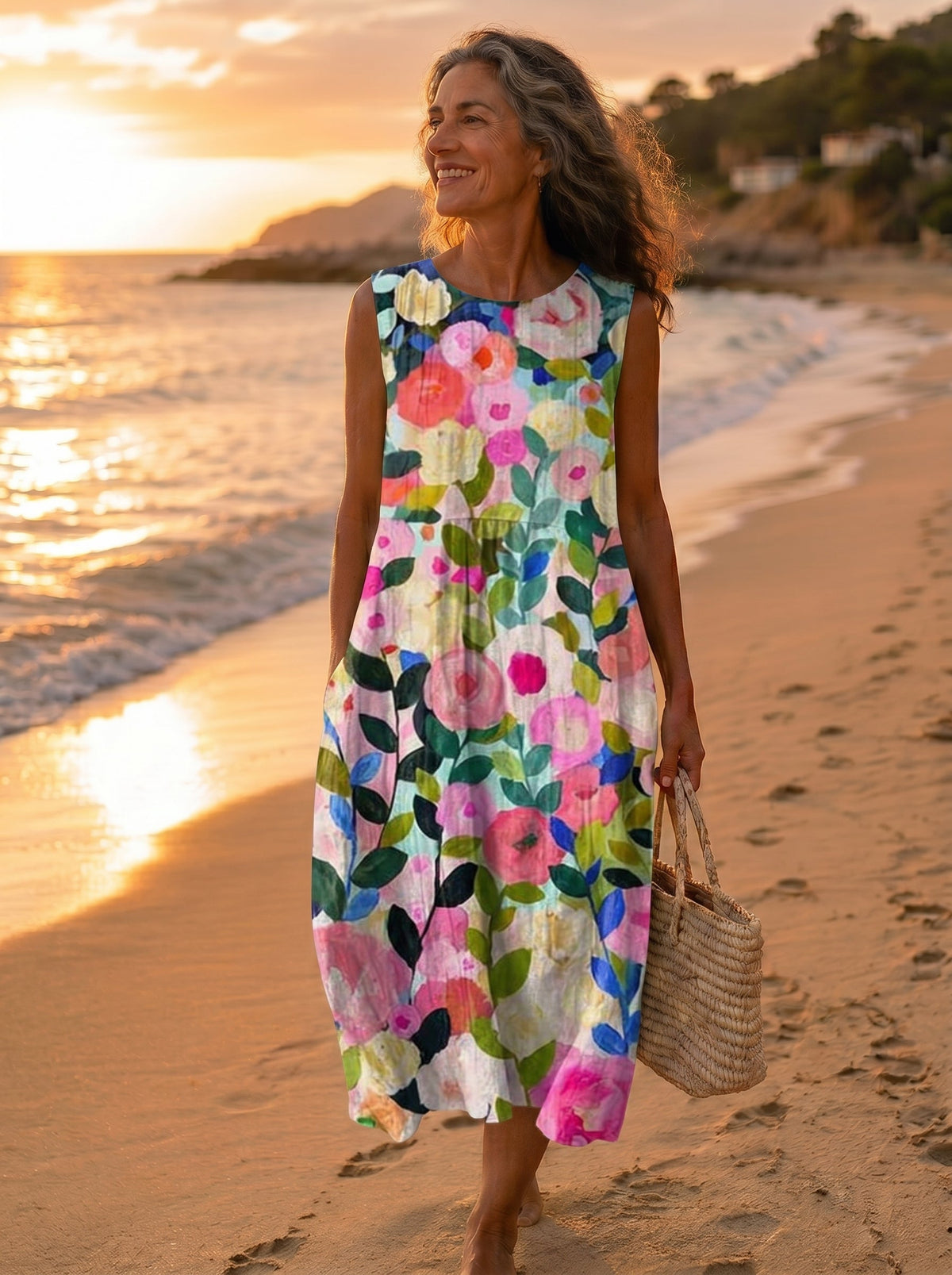 Vestido Midi Floral sin Mangas