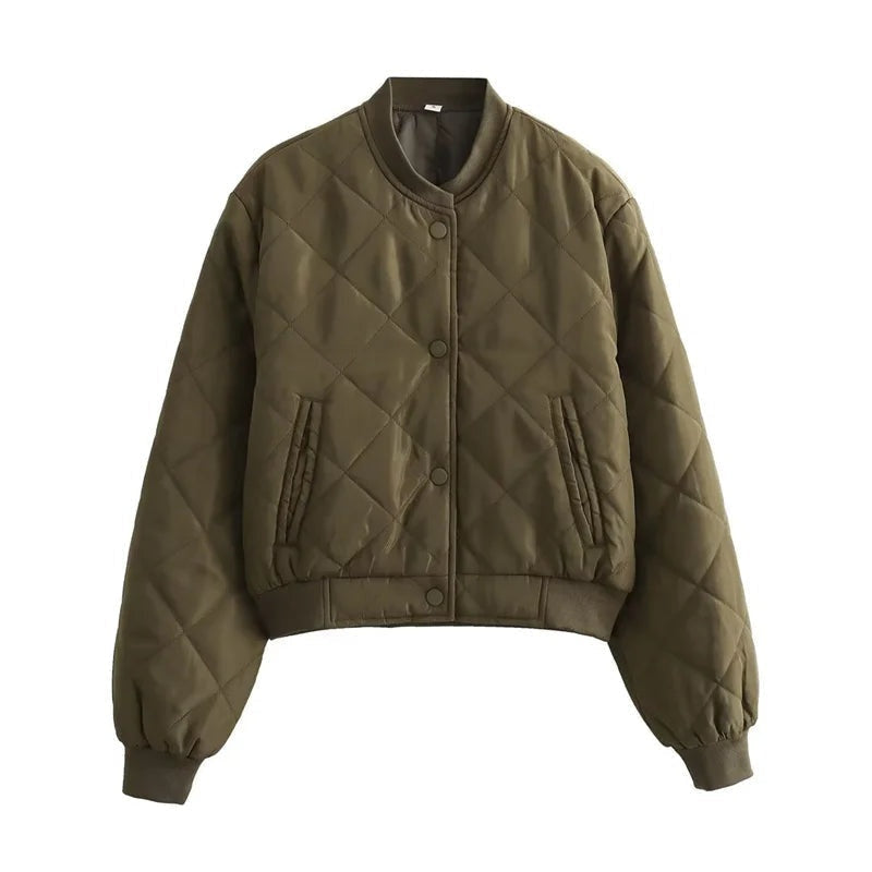 Chaqueta Bomber Acolchada para Mujer, Cuello Redondo