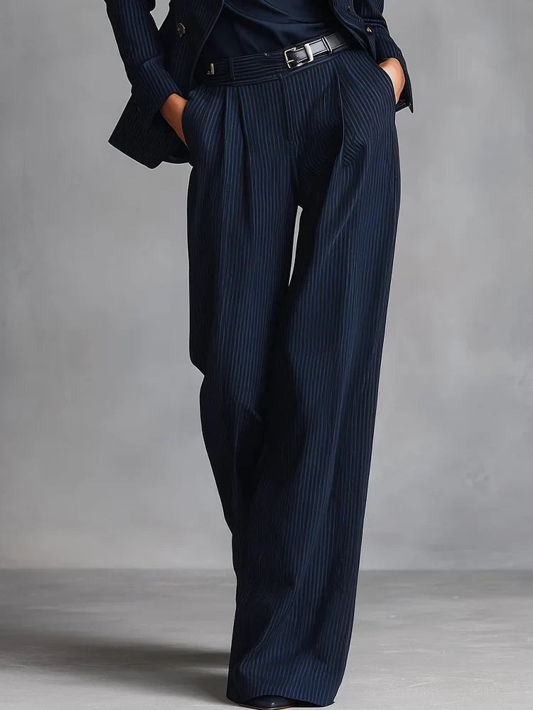 Conjunto de Traje a Rayas, Blazer Doble Botonadura