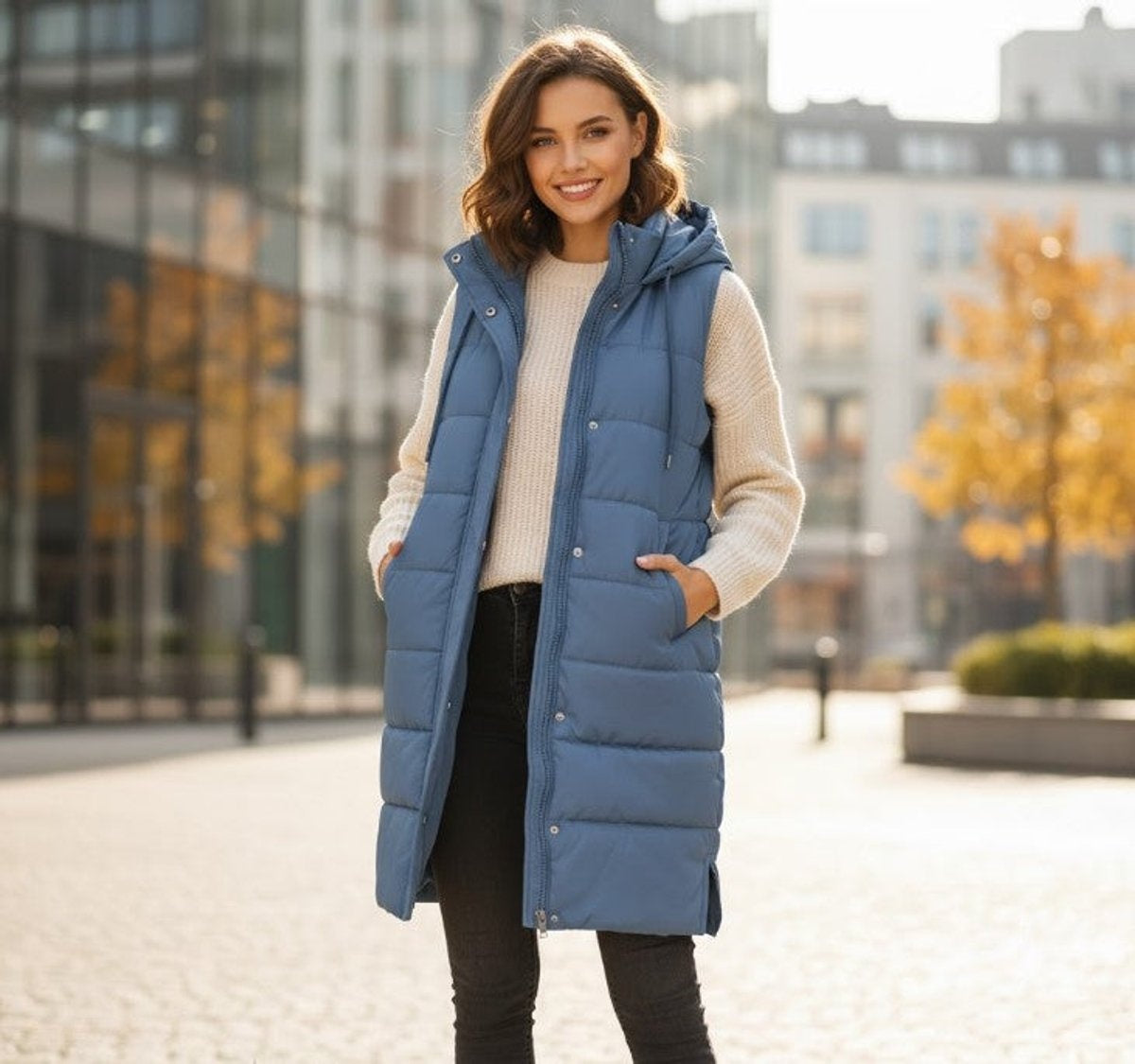 Chaleco Acolchado Largo con Capucha para Mujer