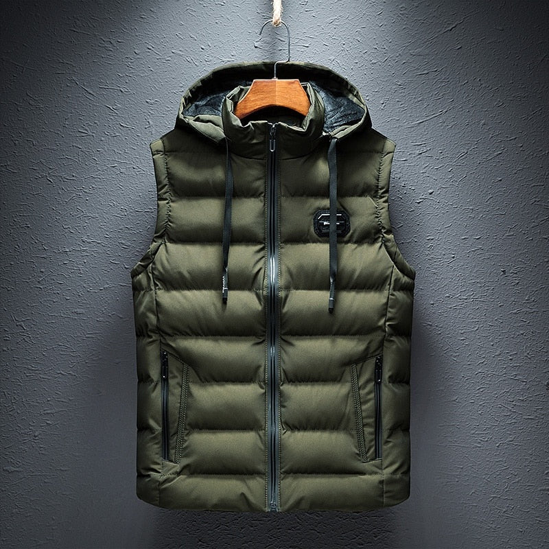 Chaleco Acolchado con Capucha para Hombre, Cremallera