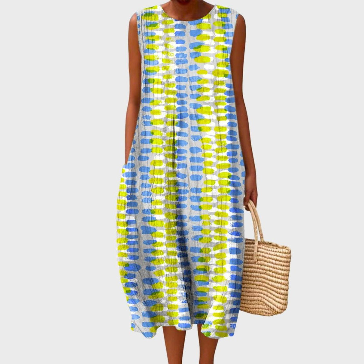 Vestido Midi Estampado de Cuadros Sin Mangas Capas