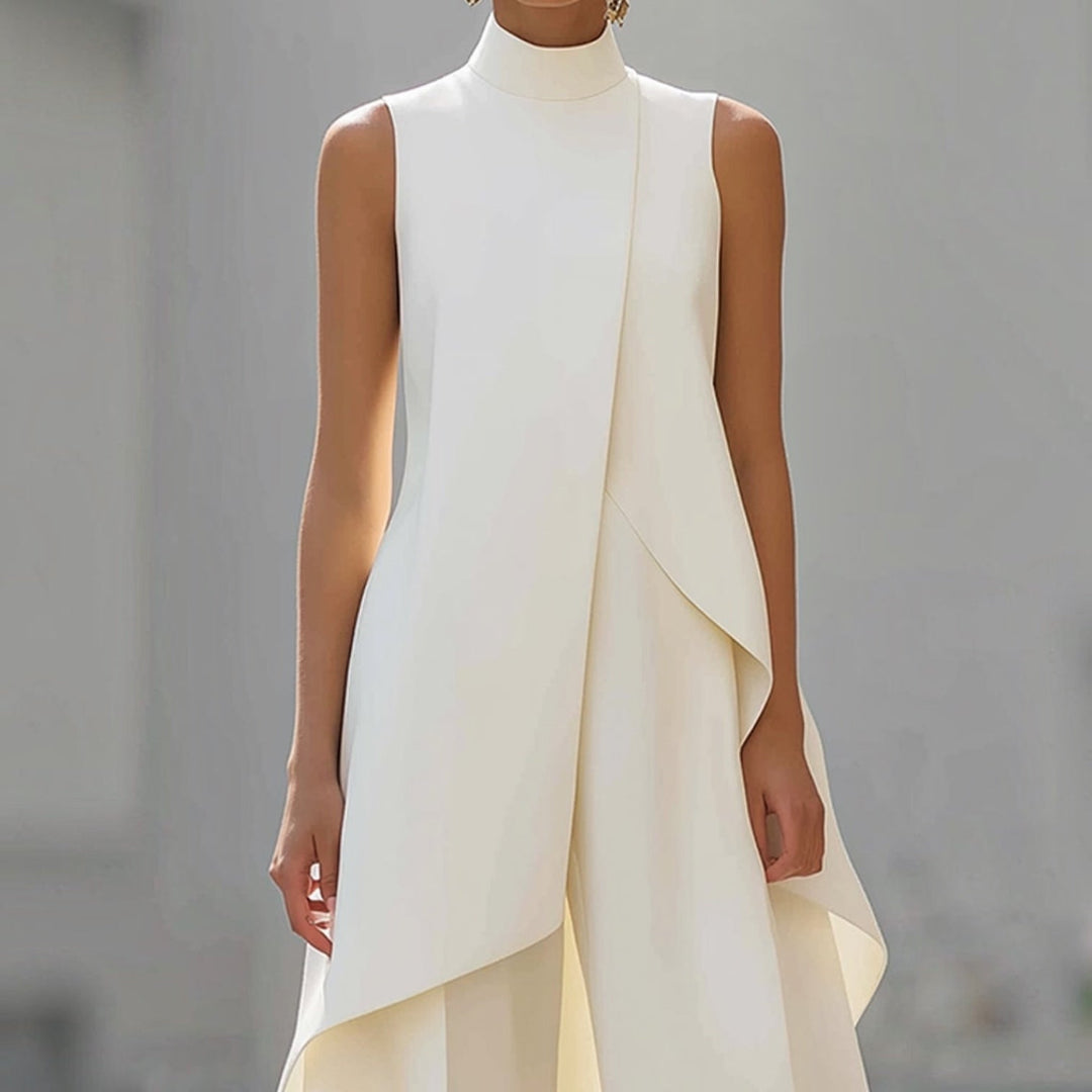 Mono Elegante de Cuello Alto y Top Drapeado