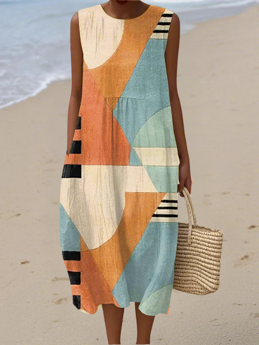 Vestido Midi Geométrico Multicolor
