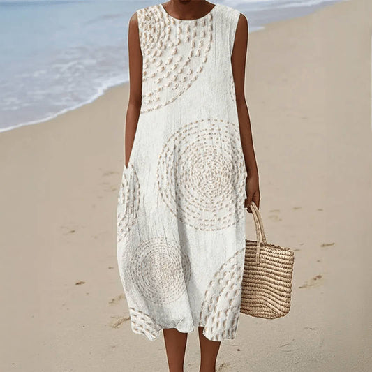 Vestido Midi Boho sin Mangas con Bolsillos