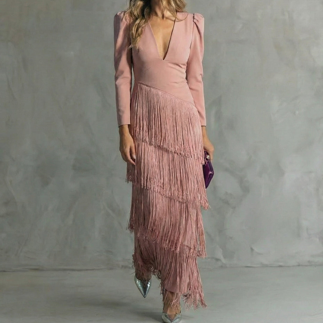 Vestido Ajustado con Flecos
