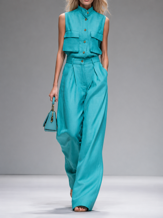 Conjunto Camisa Crop y Pantalón Wide Leg