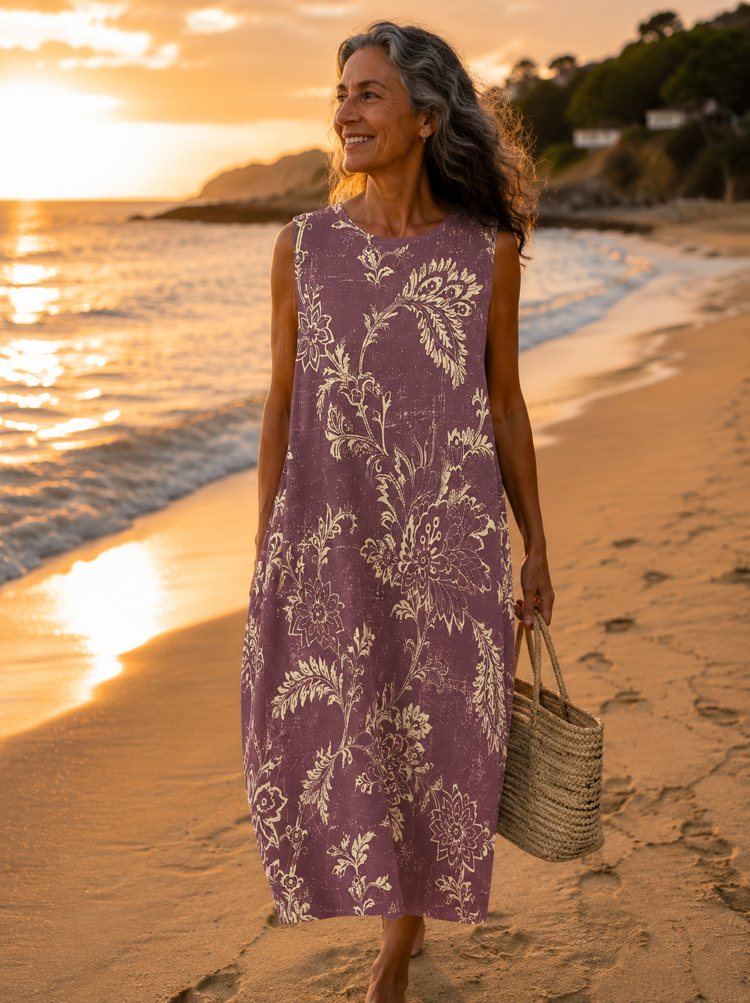 Vestido Midi Boho Floral Morado