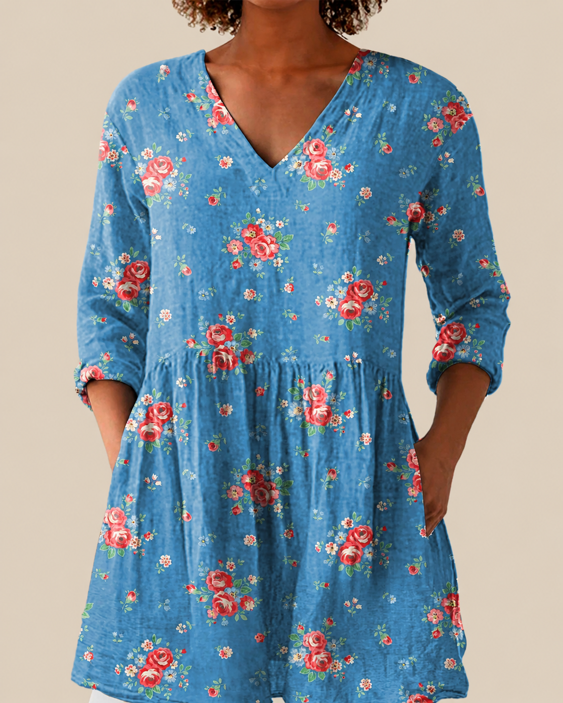 Blusa Amplia con Estampado Vibrante