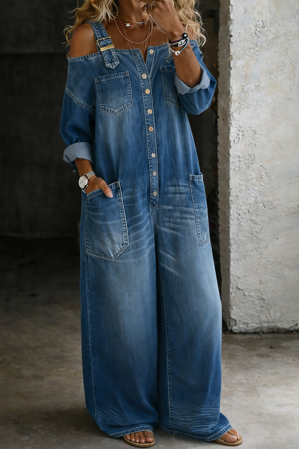 Sofía | Mono denim con hombros descubiertos