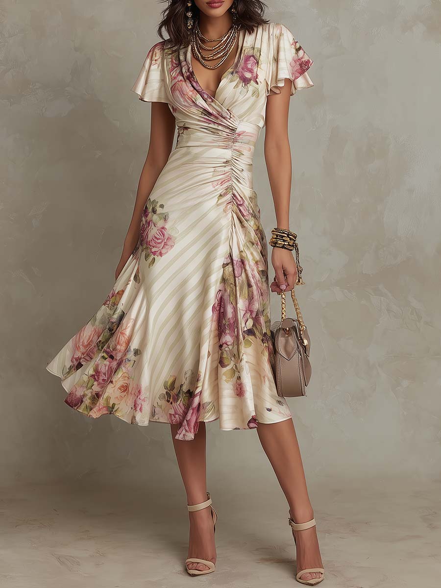 Vestido Floral Elegante Drapado