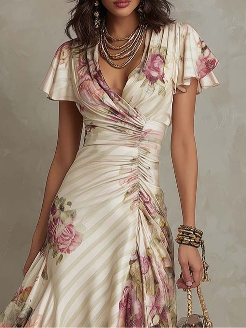 Vestido Floral Elegante Drapado