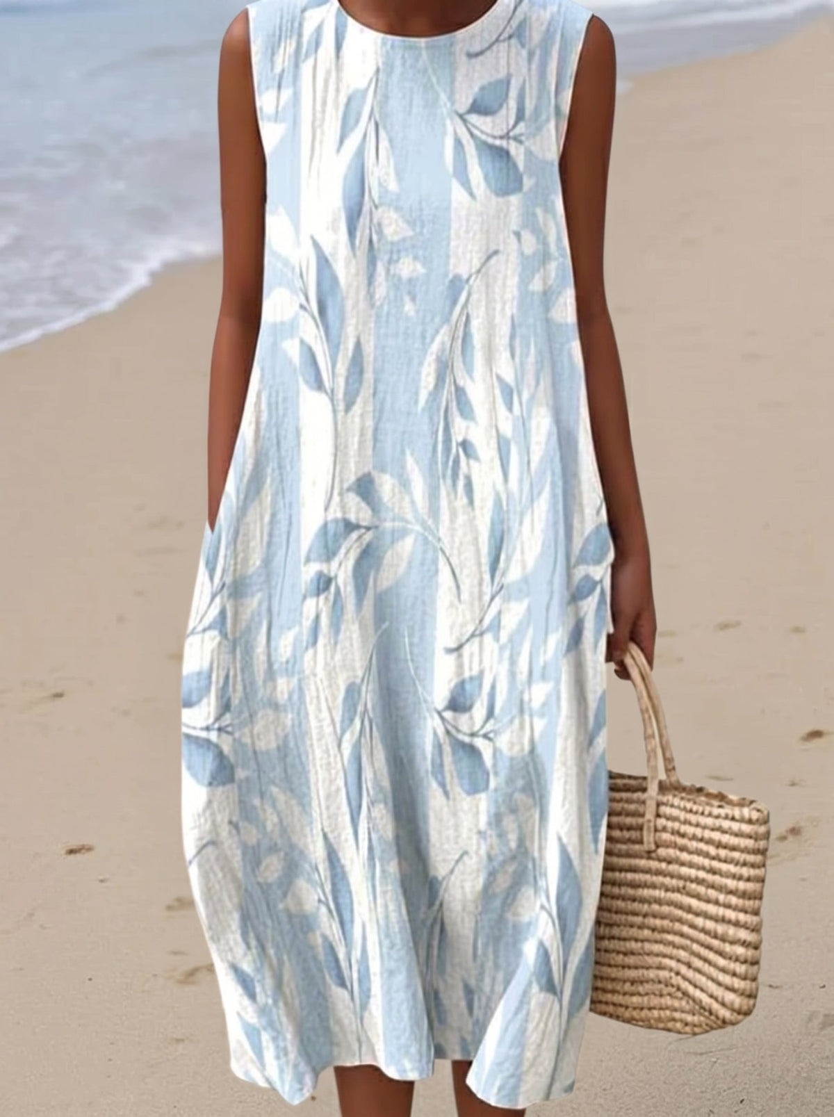 Vestido Midi Estampado de Hojas