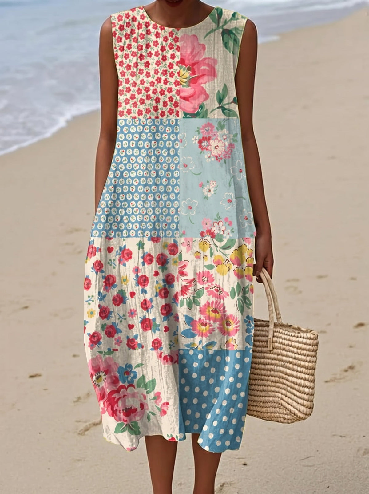 Vestido Midi Patchwork Multicolor