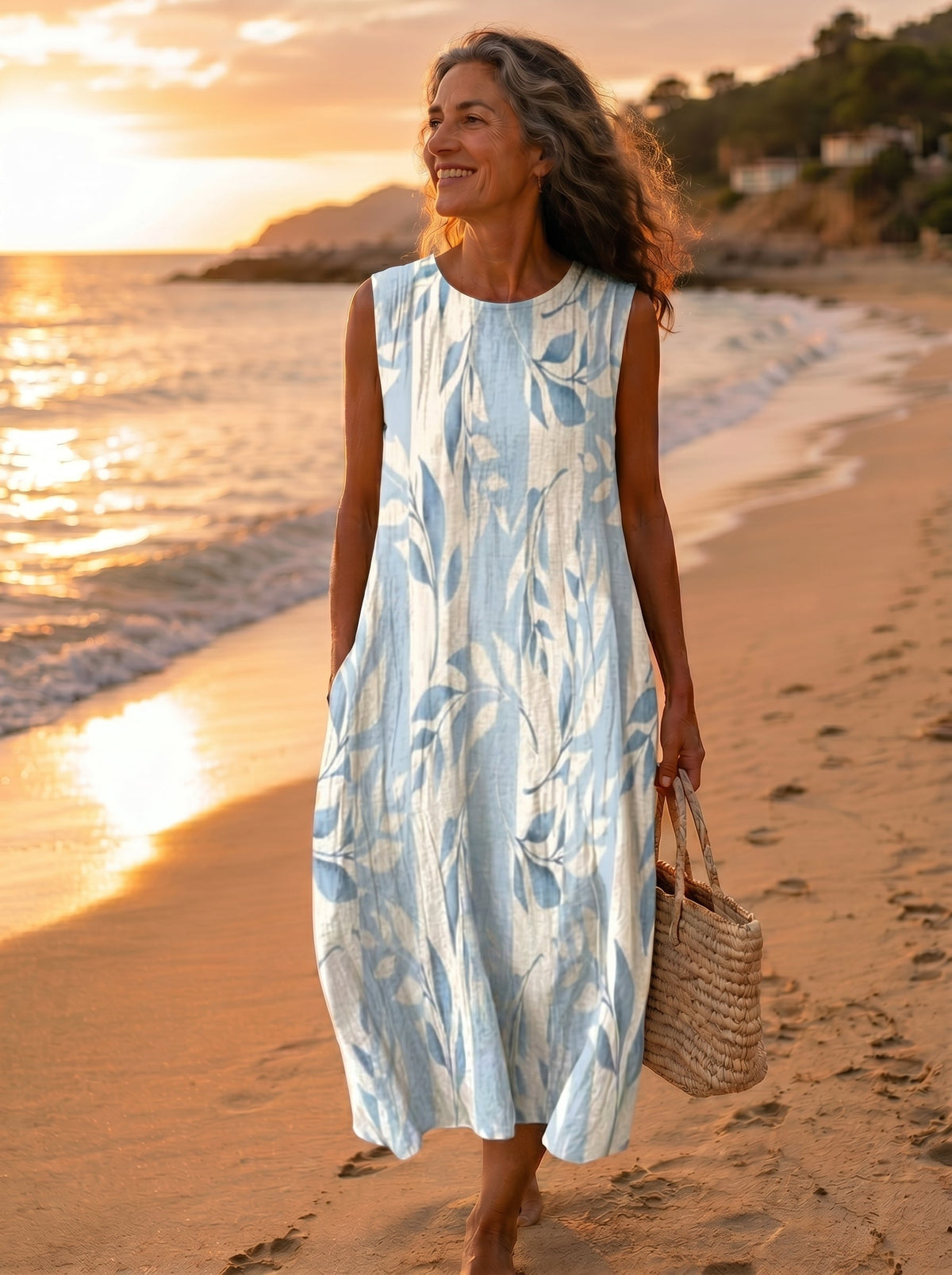 Vestido Midi Estampado de Hojas