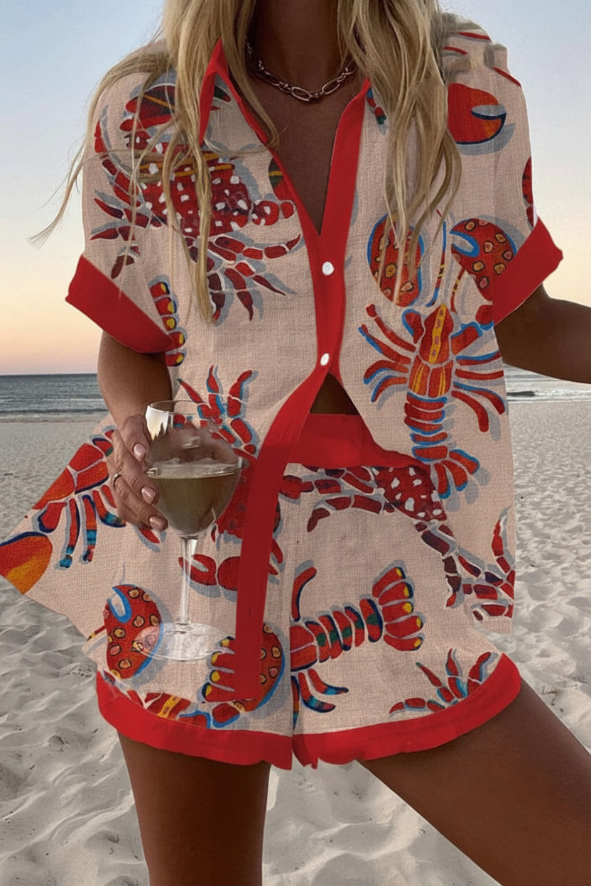 Conjunto Coordinado de Verano Estampado Langosta Vibrante