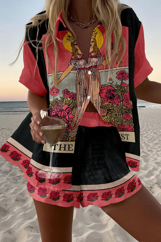 Conjunto Coordinado de Verano Negro Estampado Místico Tarot