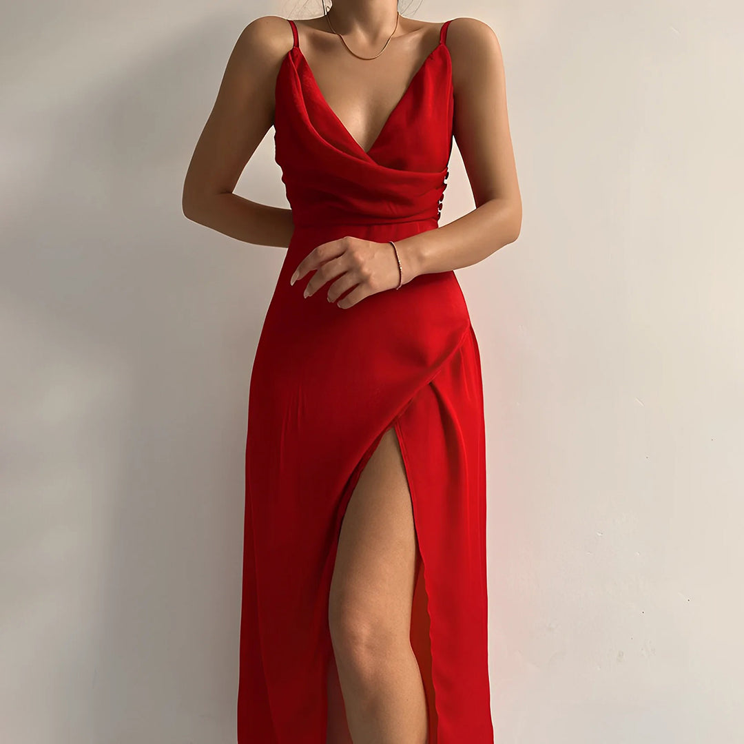 Vestido Ajustado con Abertura Alta y Escote Cruzado