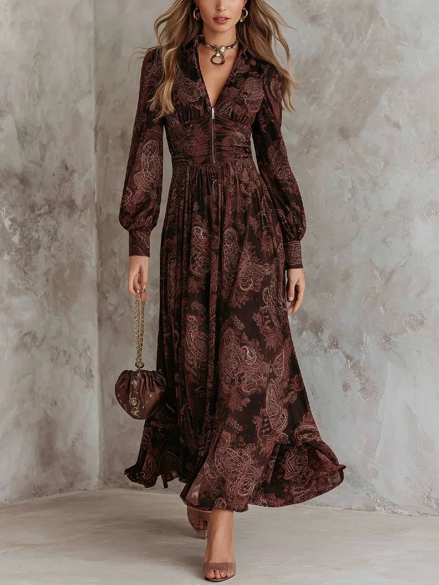 Vestido Largo con Estampado Vintage