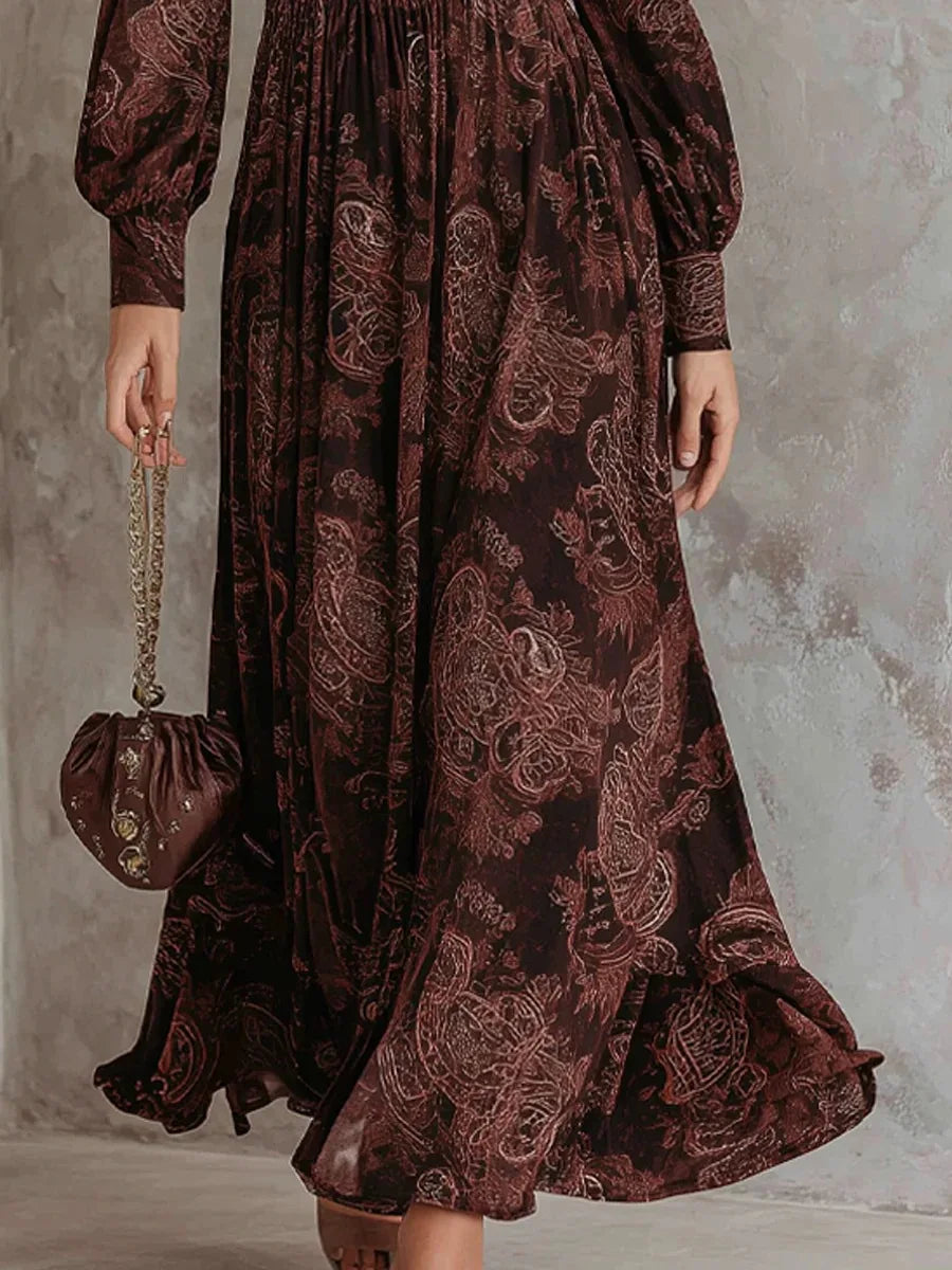 Vestido Largo con Estampado Vintage