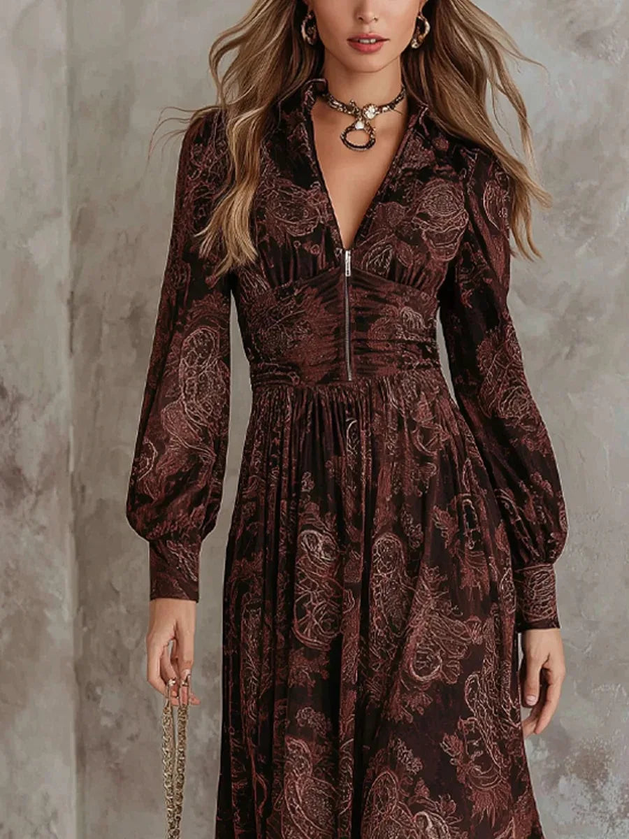 Vestido Largo con Estampado Vintage