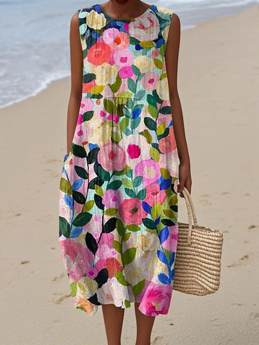 Vestido Midi Floral sin Mangas
