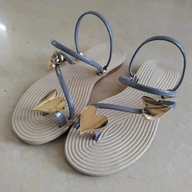 Flip Flops Planos con Corazones Tira Tobillo