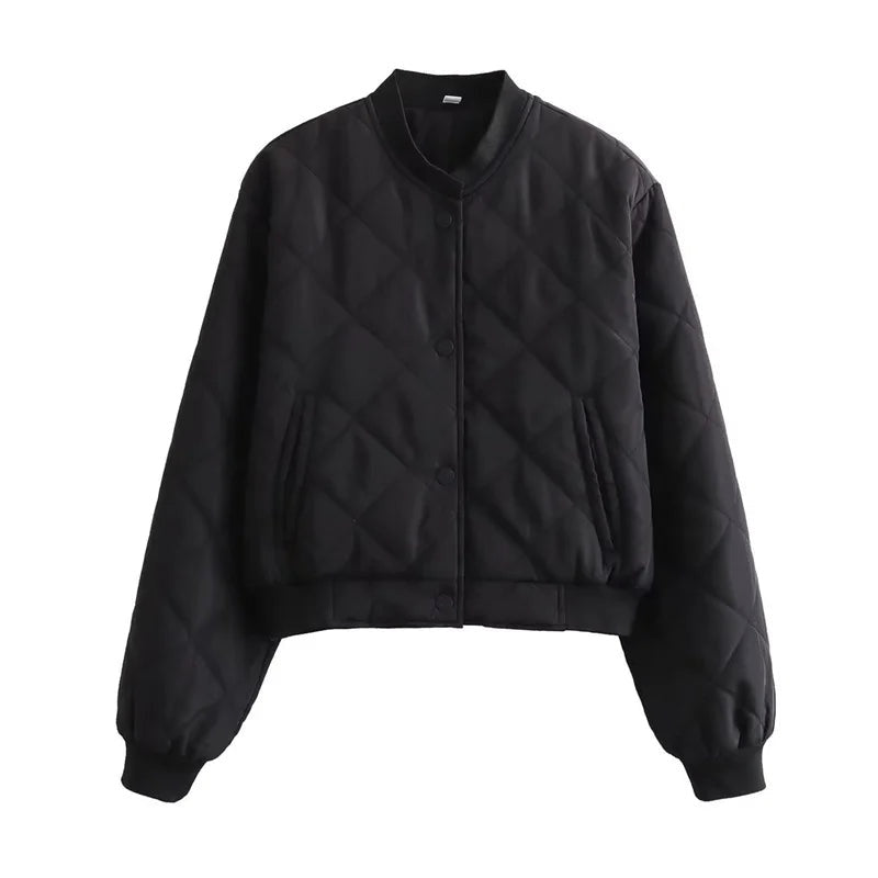 Chaqueta Bomber Acolchada para Mujer, Cuello Redondo