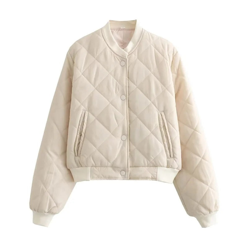 Chaqueta Bomber Acolchada para Mujer, Cuello Redondo
