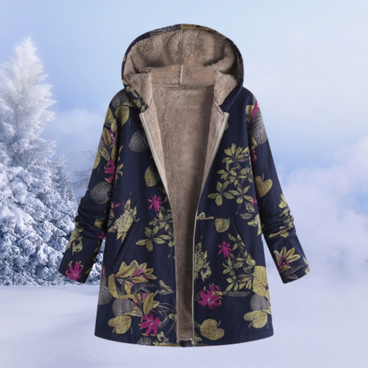 Chaqueta de Borreguito Estampada Larga con Capucha