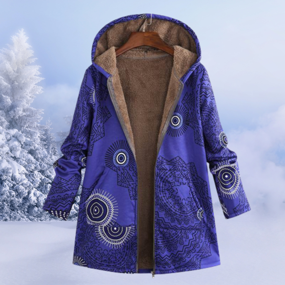 Chaqueta de Borreguito Estampada Larga con Capucha