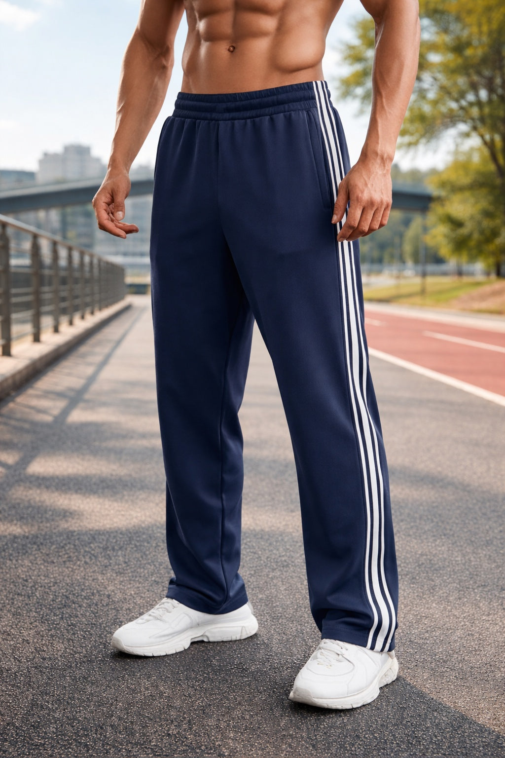 Pantalón Deportivo Franjas Laterales Corte Recto