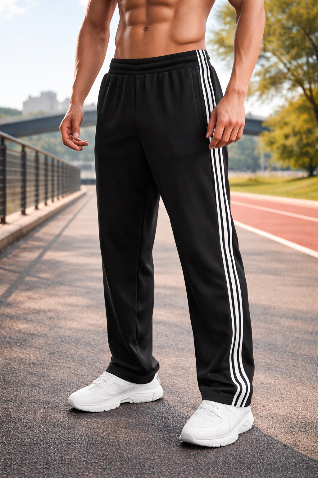 Pantalón Deportivo Franjas Laterales Corte Recto