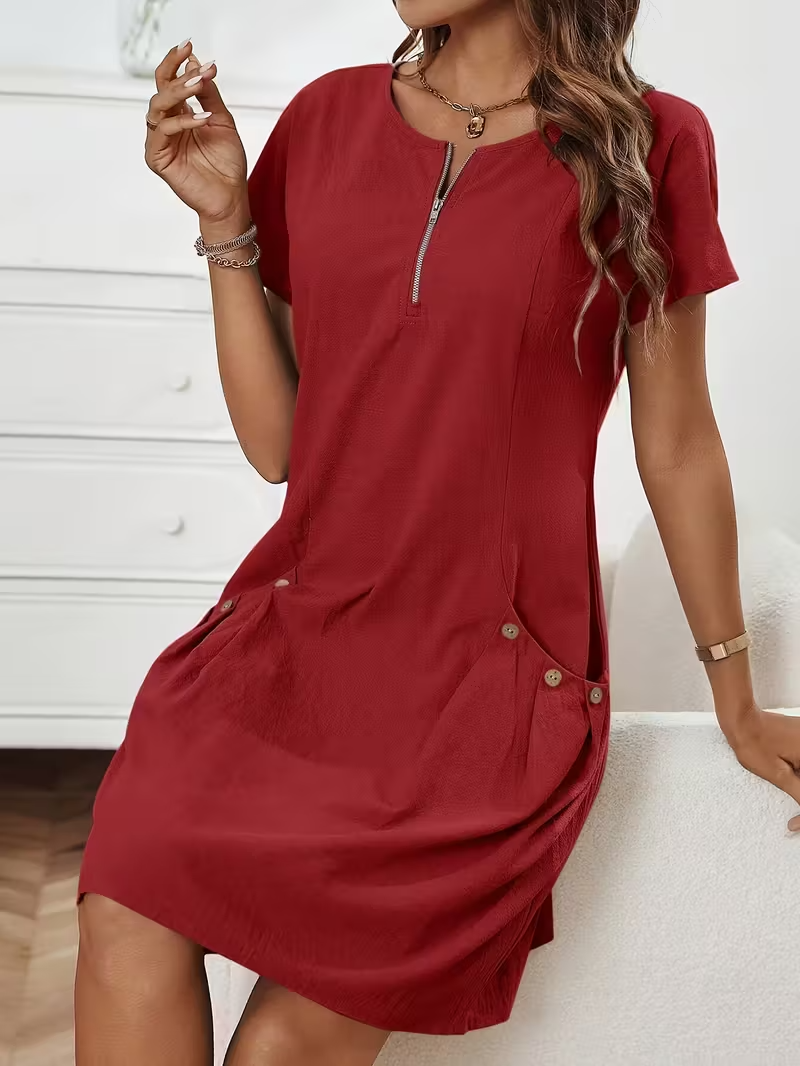 Vestido Amplio Cómodo con Cremallera y Bolsillos