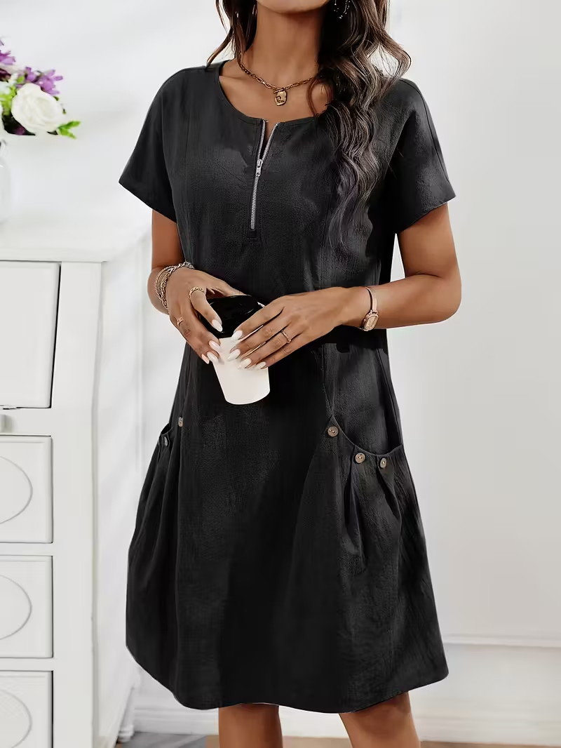 Vestido Amplio Cómodo con Cremallera y Bolsillos
