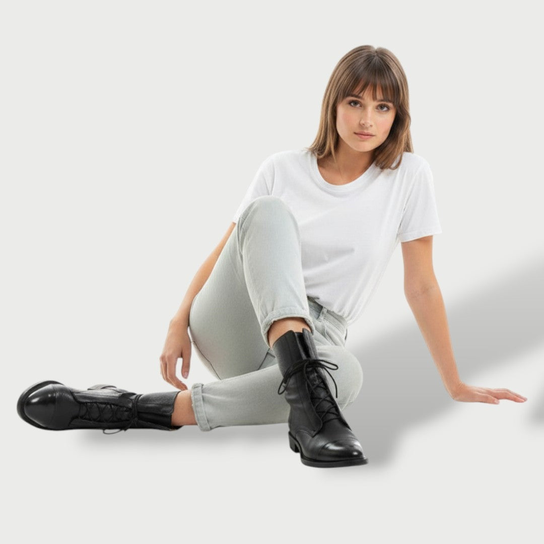 Botas de Piel con Cordones Caña Media Cap-Toe