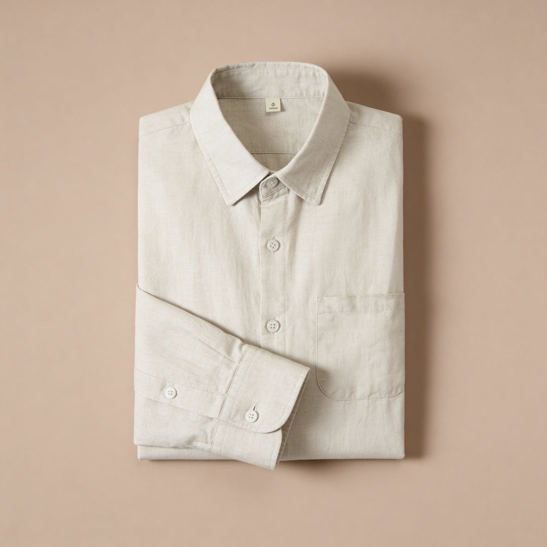 Camisa de Lino Manga Larga con Bolsillo