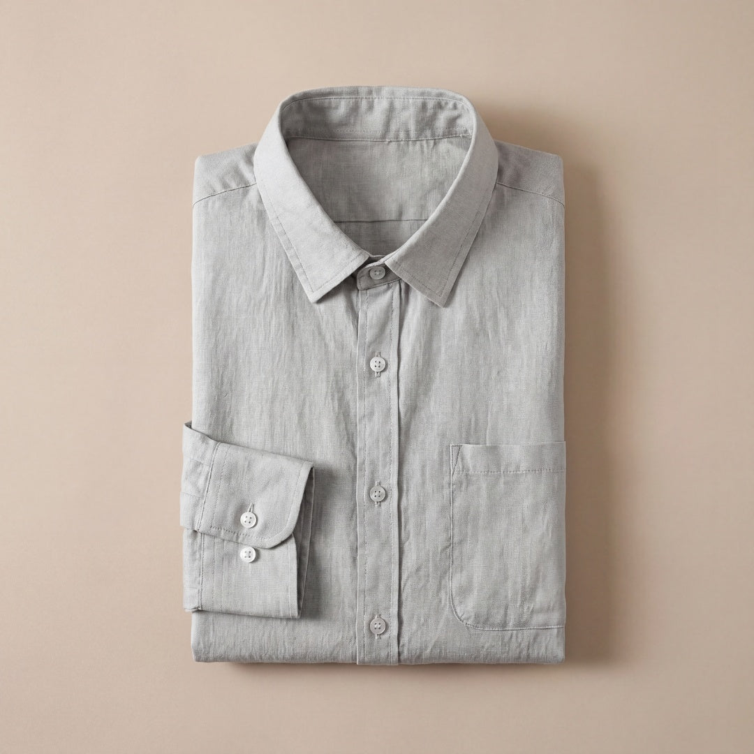 Camisa de Lino Manga Larga con Bolsillo