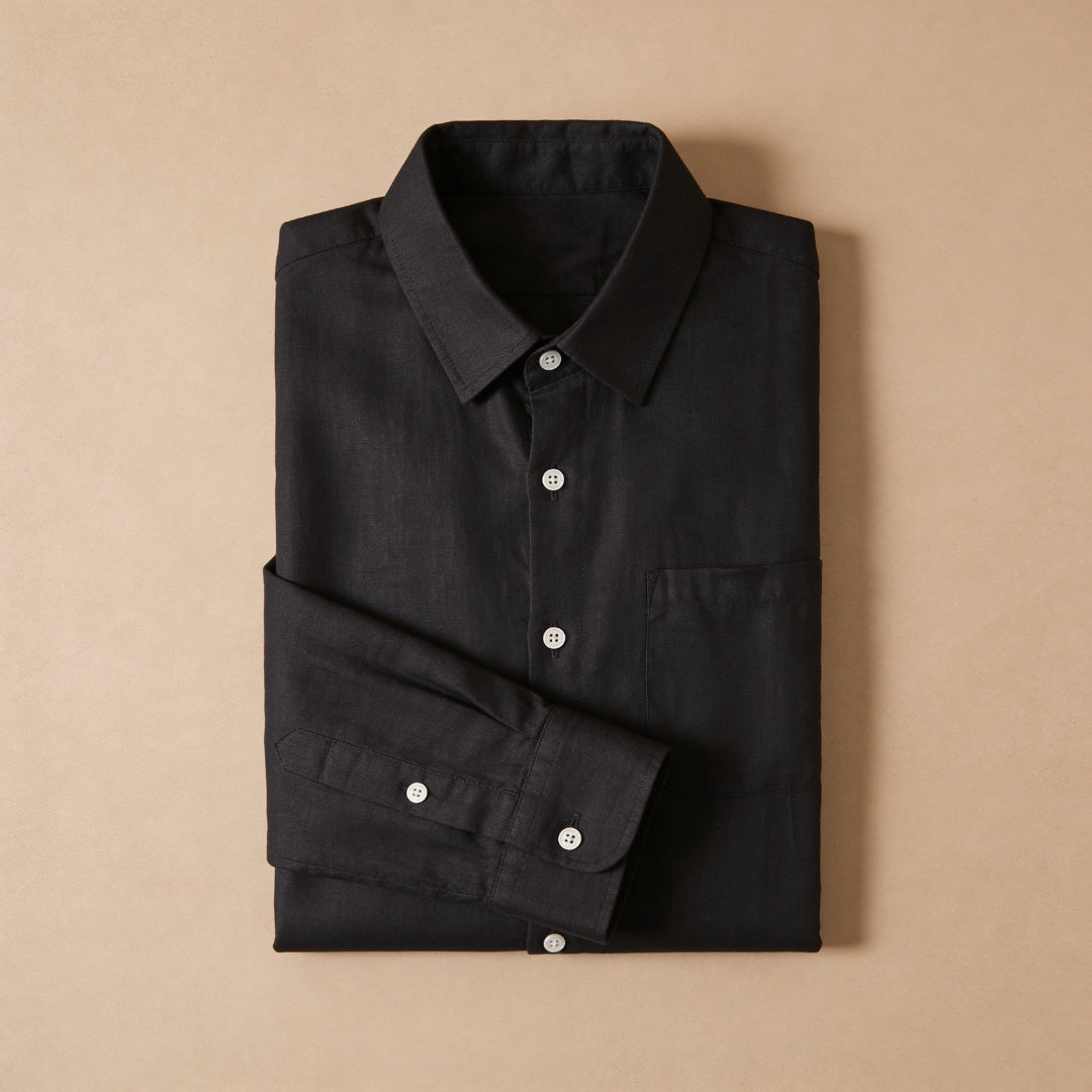 Camisa de Lino Manga Larga con Bolsillo