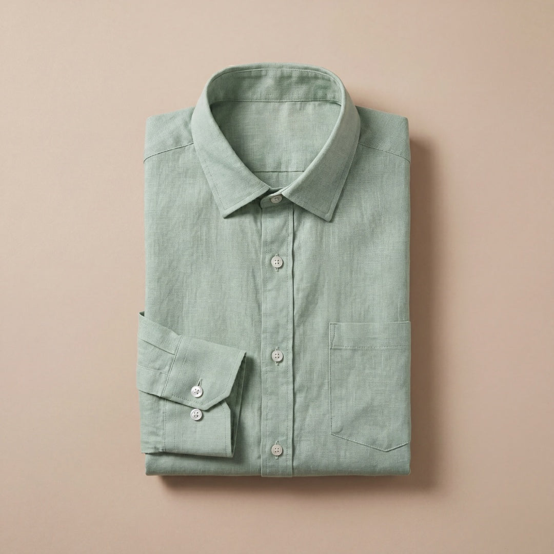 Camisa de Lino Manga Larga con Bolsillo