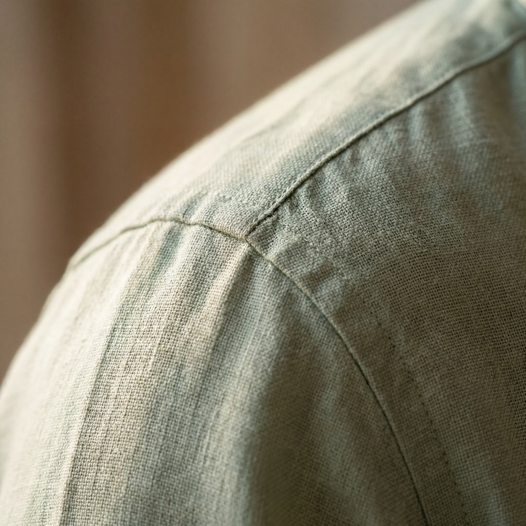 Camisa de Lino Manga Larga con Bolsillo