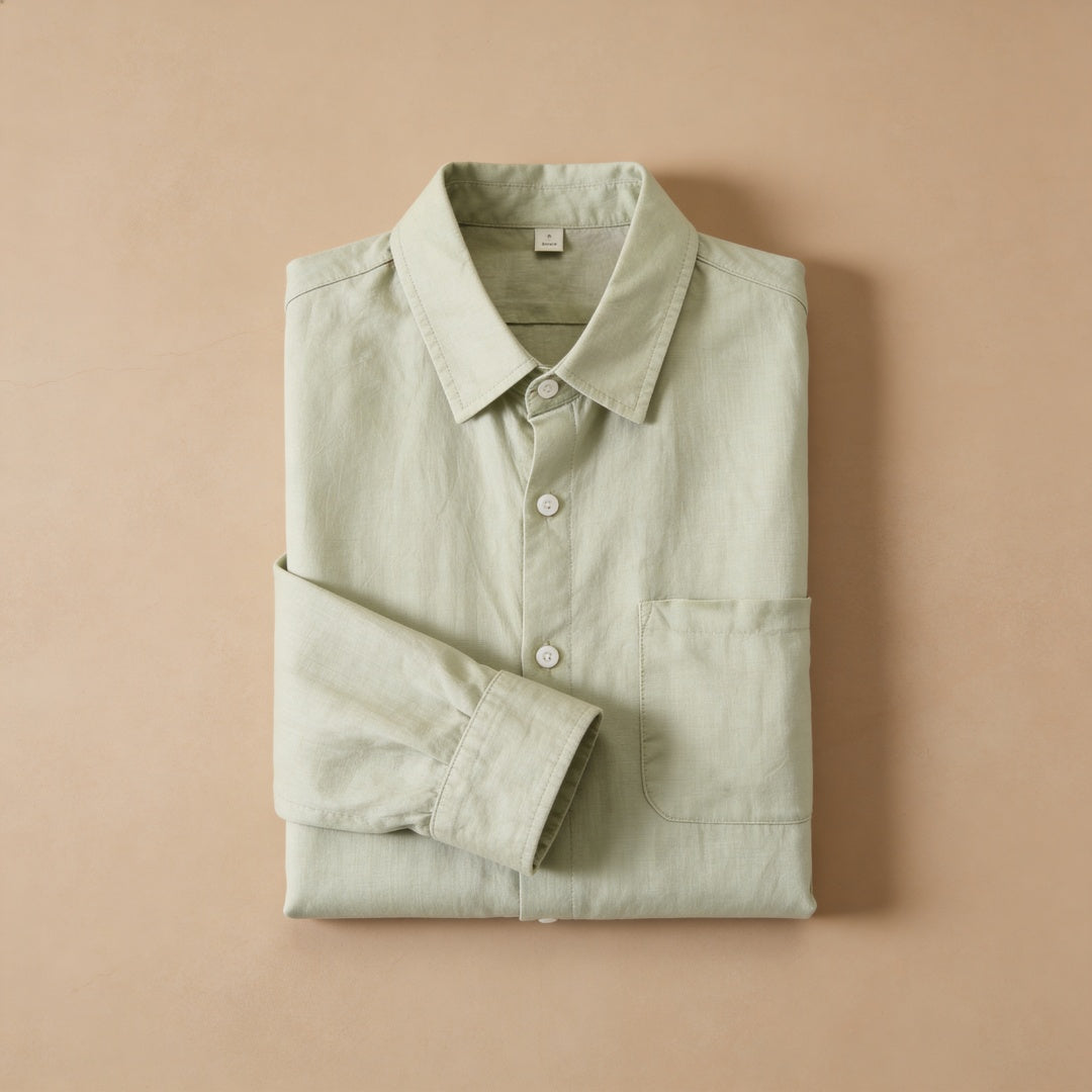 Camisa de Lino Manga Larga con Bolsillo