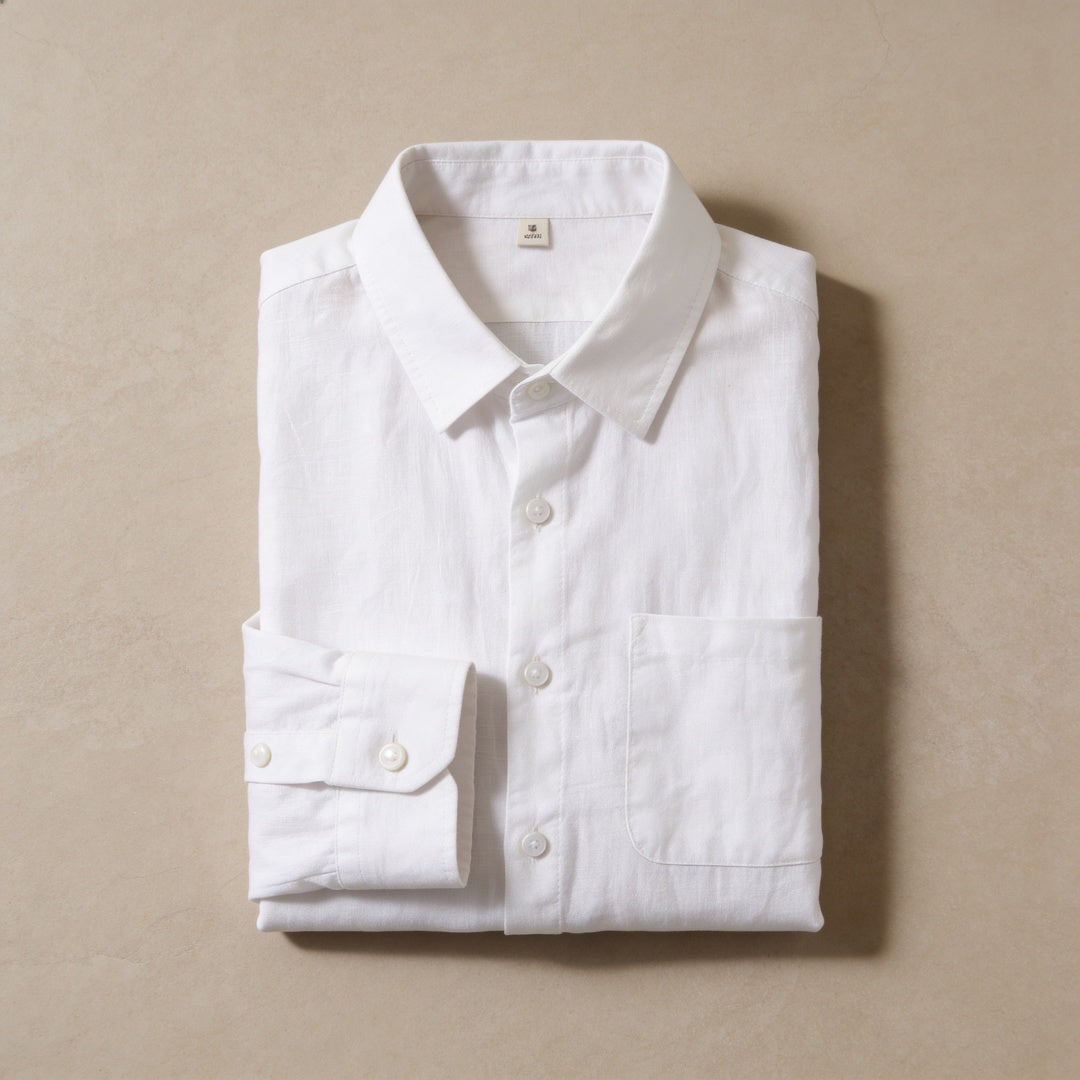 Camisa de Lino Manga Larga con Bolsillo