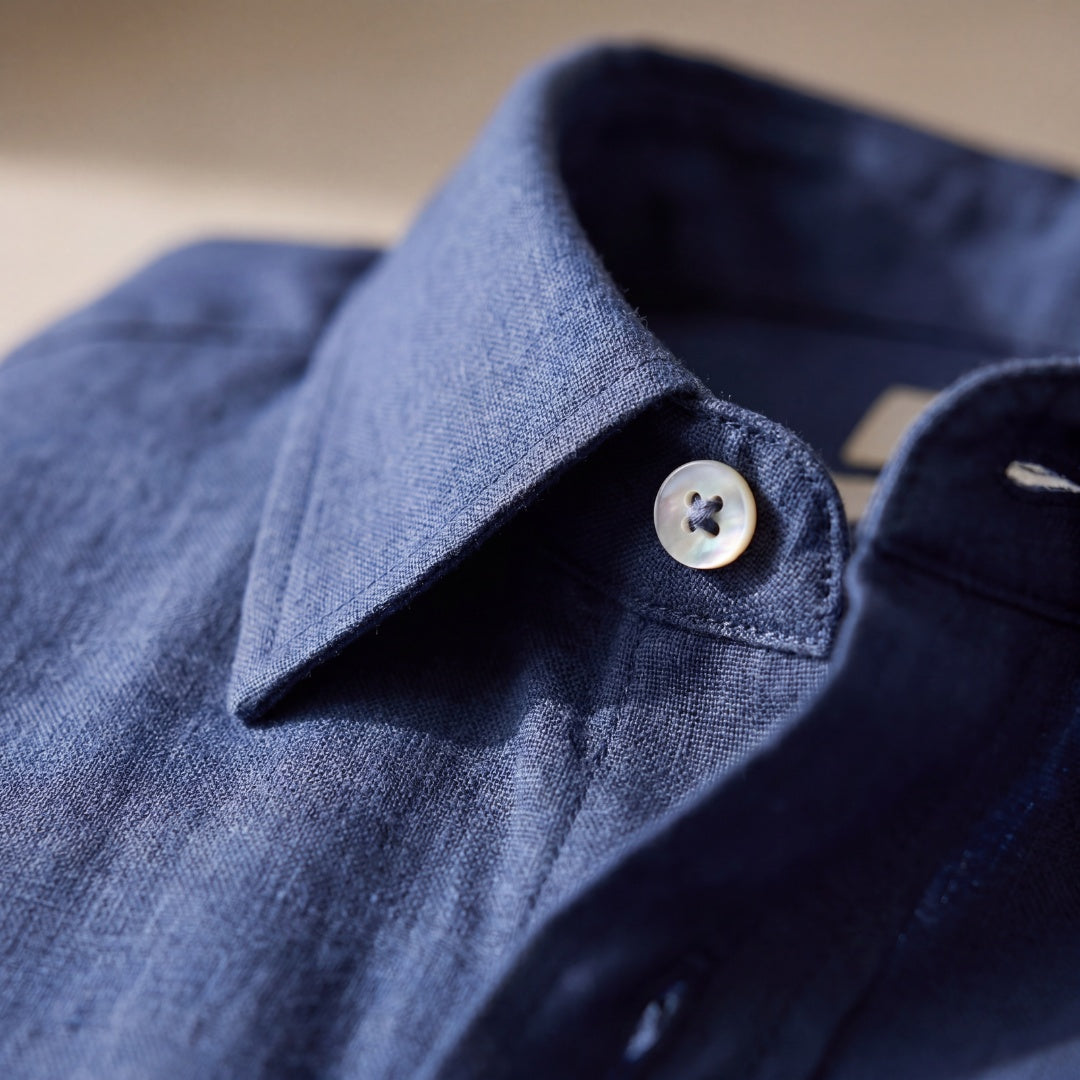 Camisa de Lino Manga Larga con Bolsillo