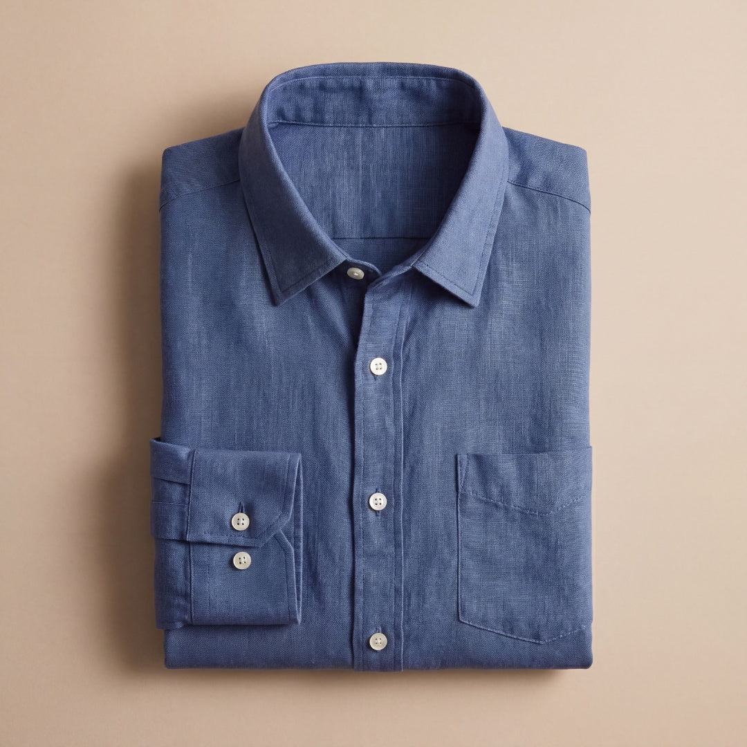 Camisa de Lino Manga Larga con Bolsillo