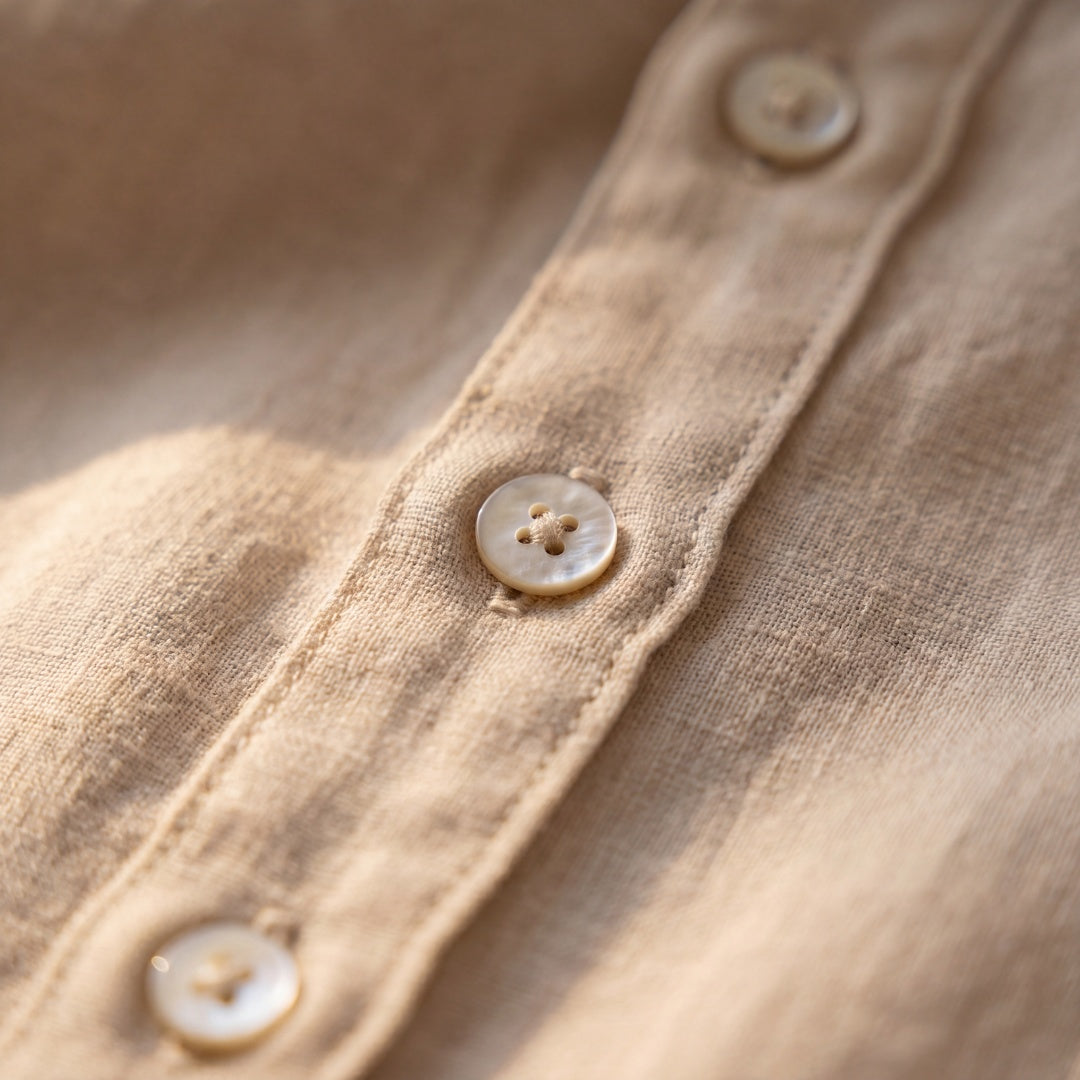 Camisa de Lino Manga Larga con Bolsillo