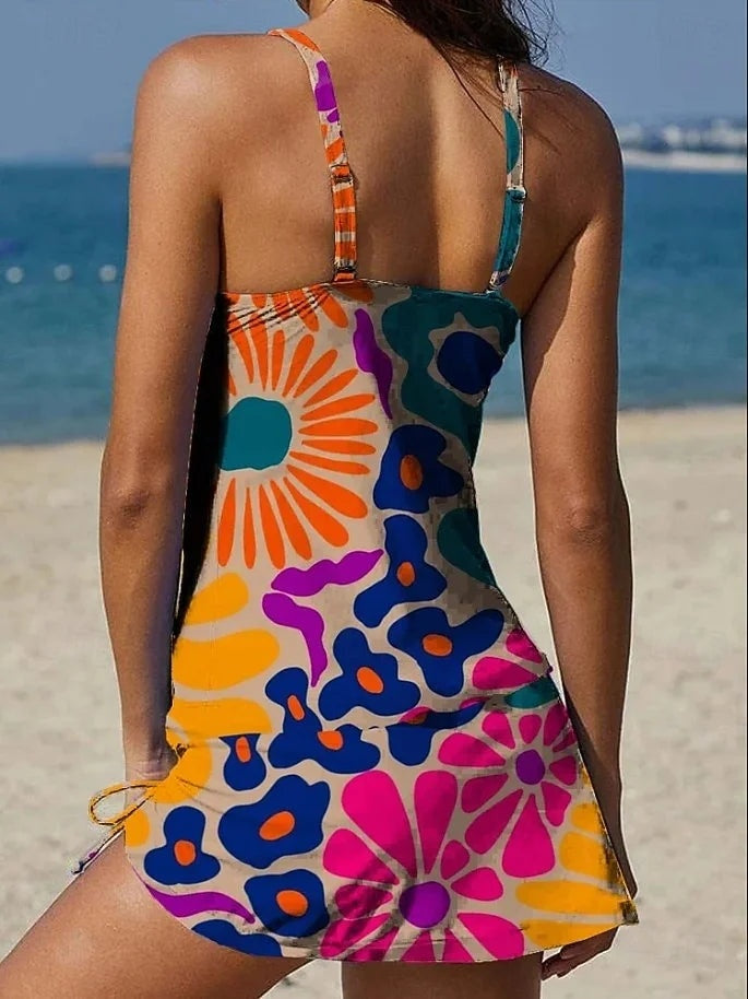 Traje de Baño Estampado Floral Falda Halter