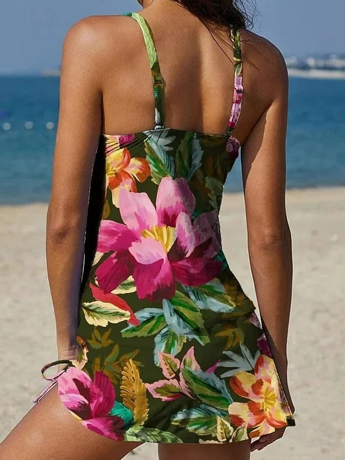 Traje de Baño Estampado Floral Falda Halter